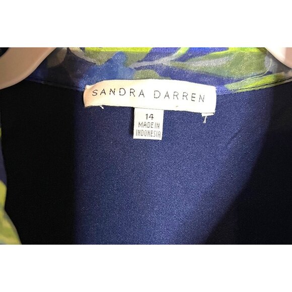 Sandra Darren Womens Floral Sleeveless Shirt Dress W/ Pockets Size 14 Blue Green - Picture 3 of 8